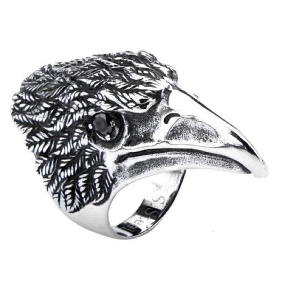 Eagle Ring Stainless Steel Ring black rhinestone eyes. Statement ring - Picture 10 of 10